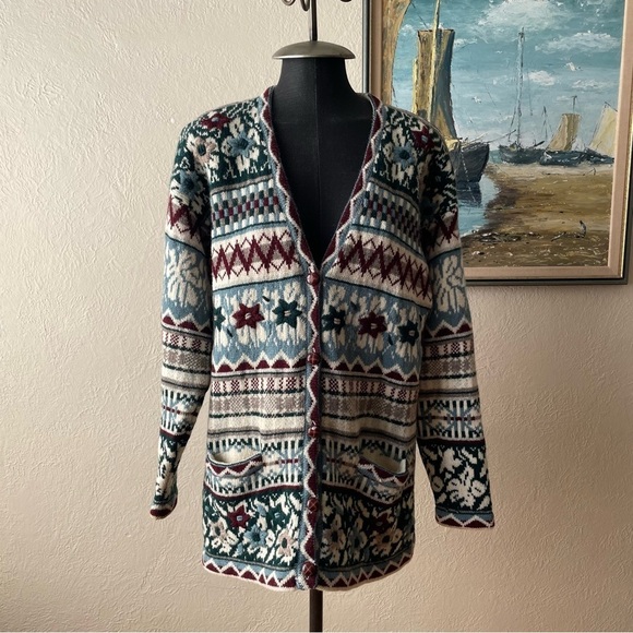 Vintage 1990s 100% shetland wool cardigan size medium - Picture 1 of 16